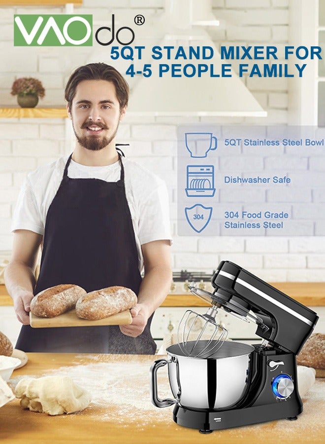VAOdo 4.7L Electric Stand Mixer, 8 Speeds Stainless Steel Bowl, Kitchen Electric Mixer with Dough Hook Wire Whip Beater Black - Image 4