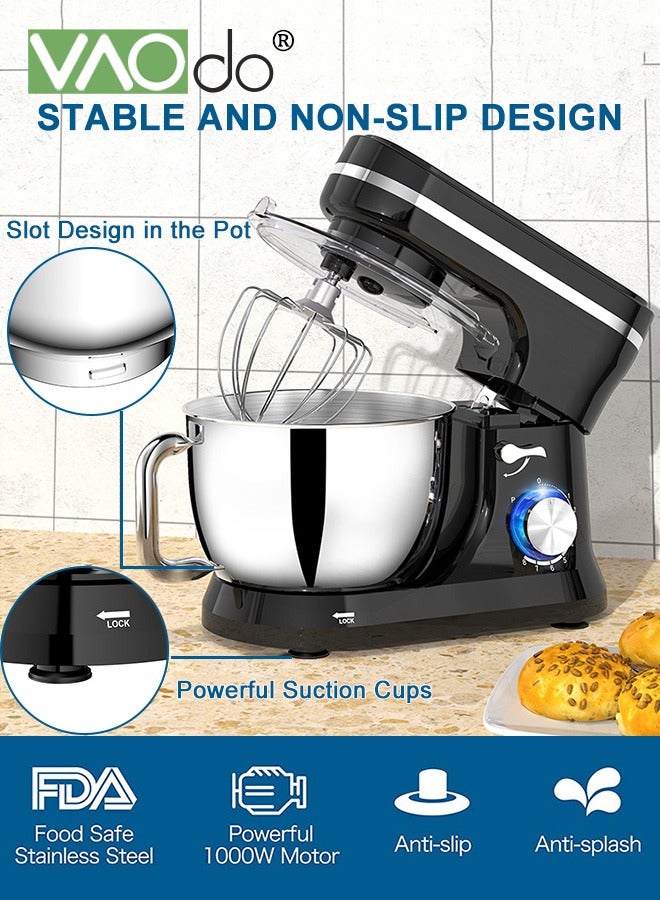 VAOdo 4.7L Electric Stand Mixer, 8 Speeds Stainless Steel Bowl, Kitchen Electric Mixer with Dough Hook Wire Whip Beater Black - Image 1