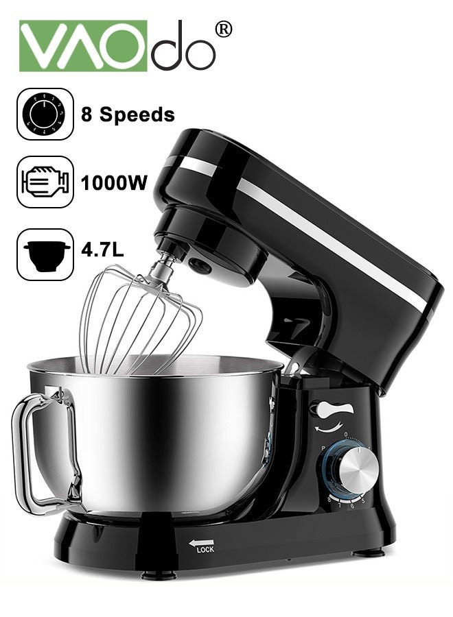 VAOdo 4.7L Electric Stand Mixer, 8 Speeds Stainless Steel Bowl, Kitchen Electric Mixer with Dough Hook Wire Whip Beater Black - Image 2
