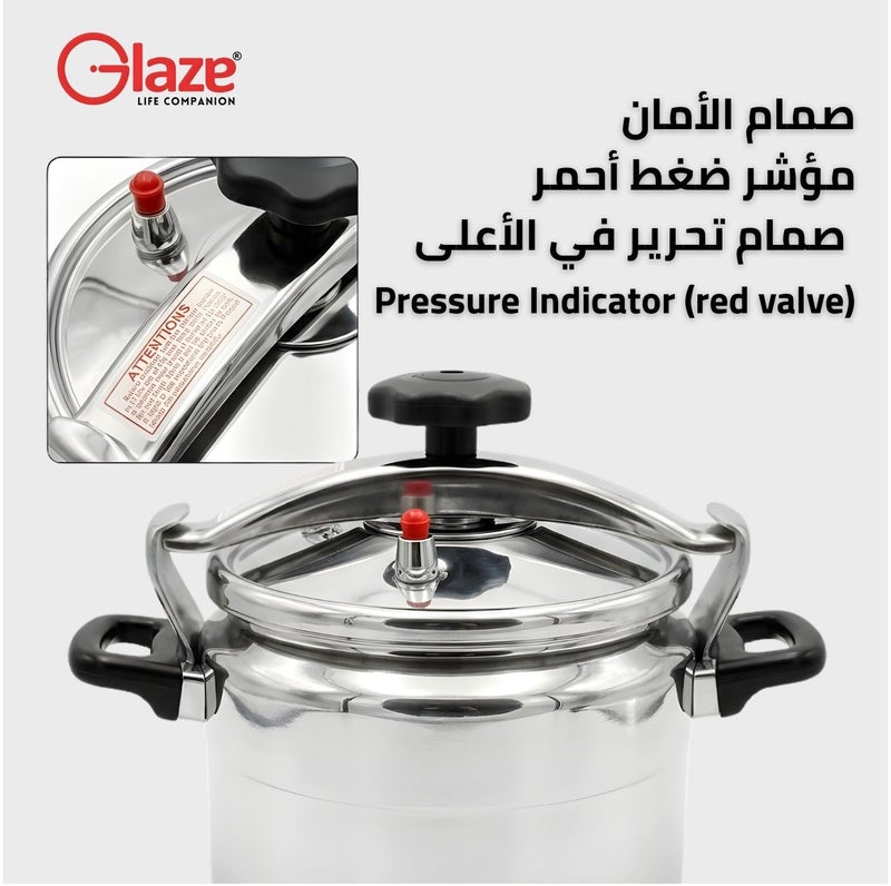 Glaze 11Liters Aluminum Pressure Cooker – Large Family & Commercial Size – Heavy Duty Safety Lock & Valve – Gas & Electric Compatible – 5 Year Warranty silver - Image 5