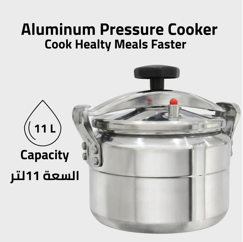 Glaze 11Liters Aluminum Pressure Cooker – Large Family & Commercial Size – Heavy Duty Safety Lock & Valve – Gas & Electric Compatible – 5 Year Warranty silver - Image 3