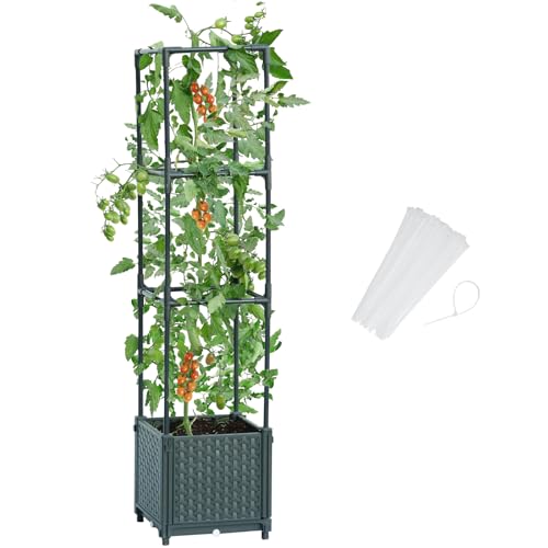 LINEX Raised Garden Bed Planter Box with Trellis, 41.3” Tomato Planters for Climbing Plants Vegetable Vine Flowers Outdoor Patio, Tomatoes Cage w/Self-Watering - Image 1