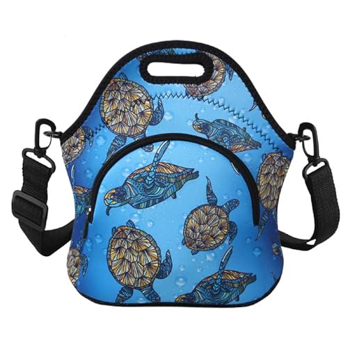 Violet Mist Neoprene Lunch Bags with Adjustable Shoulder Strap Insulated Lunch Handbag for Women Men Adult Thermal Lunch Box with Pockets Reusable Gourmet Bento Bag for Work Picnic Travel, Turtle - Image 1