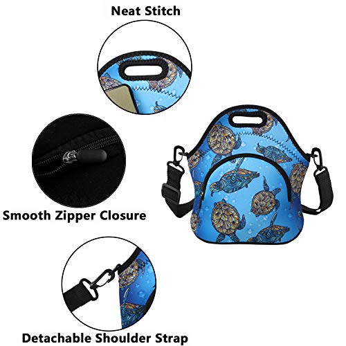 Violet Mist Neoprene Lunch Bags with Adjustable Shoulder Strap Insulated Lunch Handbag for Women Men Adult Thermal Lunch Box with Pockets Reusable Gourmet Bento Bag for Work Picnic Travel, Turtle - Image 4
