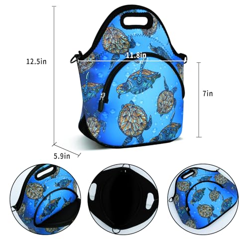 Violet Mist Neoprene Lunch Bags with Adjustable Shoulder Strap Insulated Lunch Handbag for Women Men Adult Thermal Lunch Box with Pockets Reusable Gourmet Bento Bag for Work Picnic Travel, Turtle - Image 5