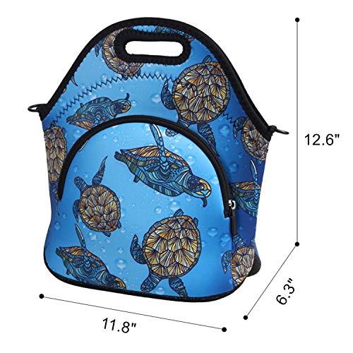 Violet Mist Neoprene Lunch Bags with Adjustable Shoulder Strap Insulated Lunch Handbag for Women Men Adult Thermal Lunch Box with Pockets Reusable Gourmet Bento Bag for Work Picnic Travel, Turtle - Image 2