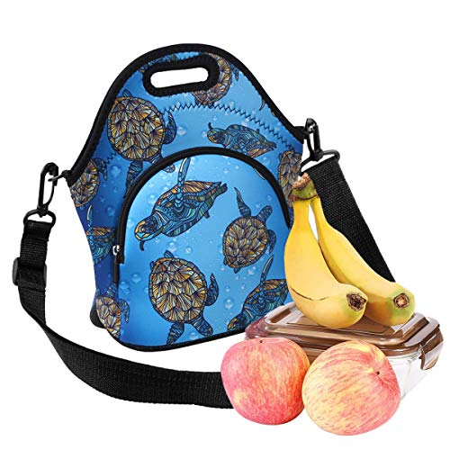 Violet Mist Neoprene Lunch Bags with Adjustable Shoulder Strap Insulated Lunch Handbag for Women Men Adult Thermal Lunch Box with Pockets Reusable Gourmet Bento Bag for Work Picnic Travel, Turtle - Image 3