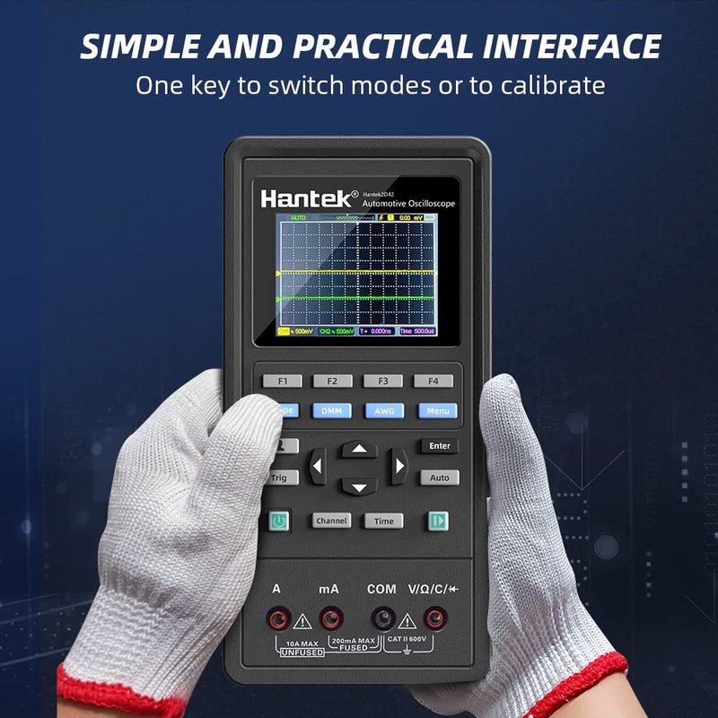 Hantek Hantek 2D72 Handheld Oscilloscope 70MHz Waveform Generator Multimeter 3 in 1 Multifunction Tester 2CH+AFG+DMM Comes with 2 Probes  - Image 4