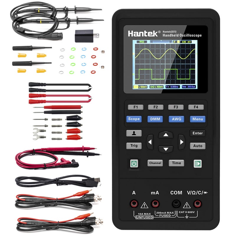 Hantek Hantek 2D72 Handheld Oscilloscope 70MHz Waveform Generator Multimeter 3 in 1 Multifunction Tester 2CH+AFG+DMM Comes with 2 Probes  - Image 1