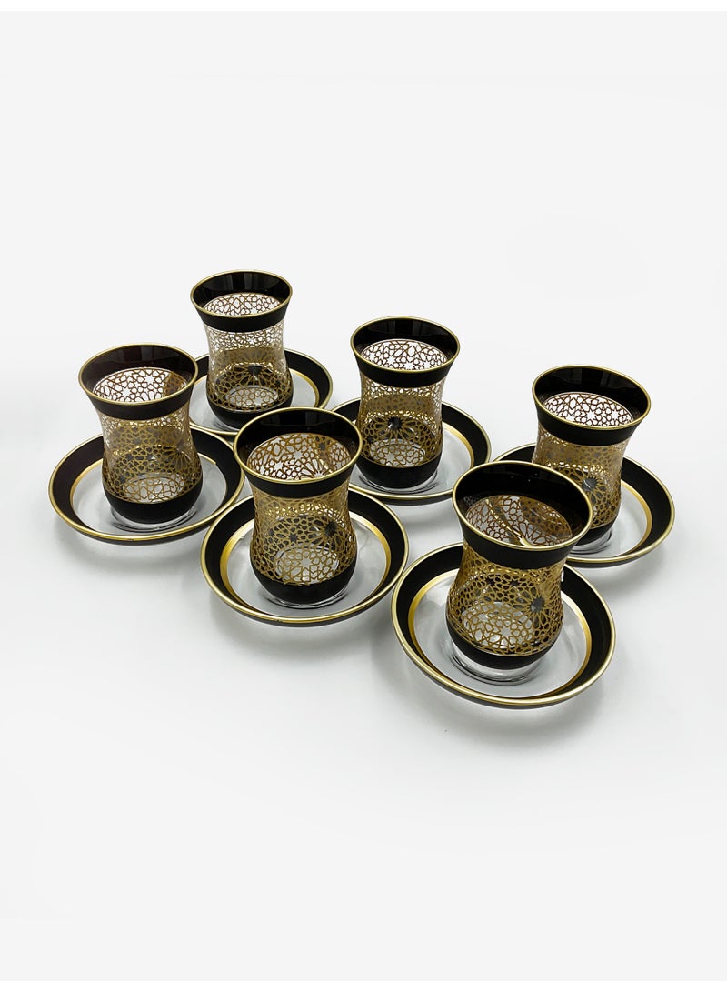 Acar Luxury Black & Gold Turkish Tea Glass Set with Saucers – 6 Pieces | Made in Turkey - Image 2