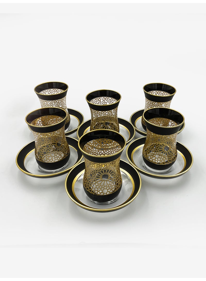 Acar Luxury Black & Gold Turkish Tea Glass Set with Saucers – 6 Pieces | Made in Turkey - Image 3