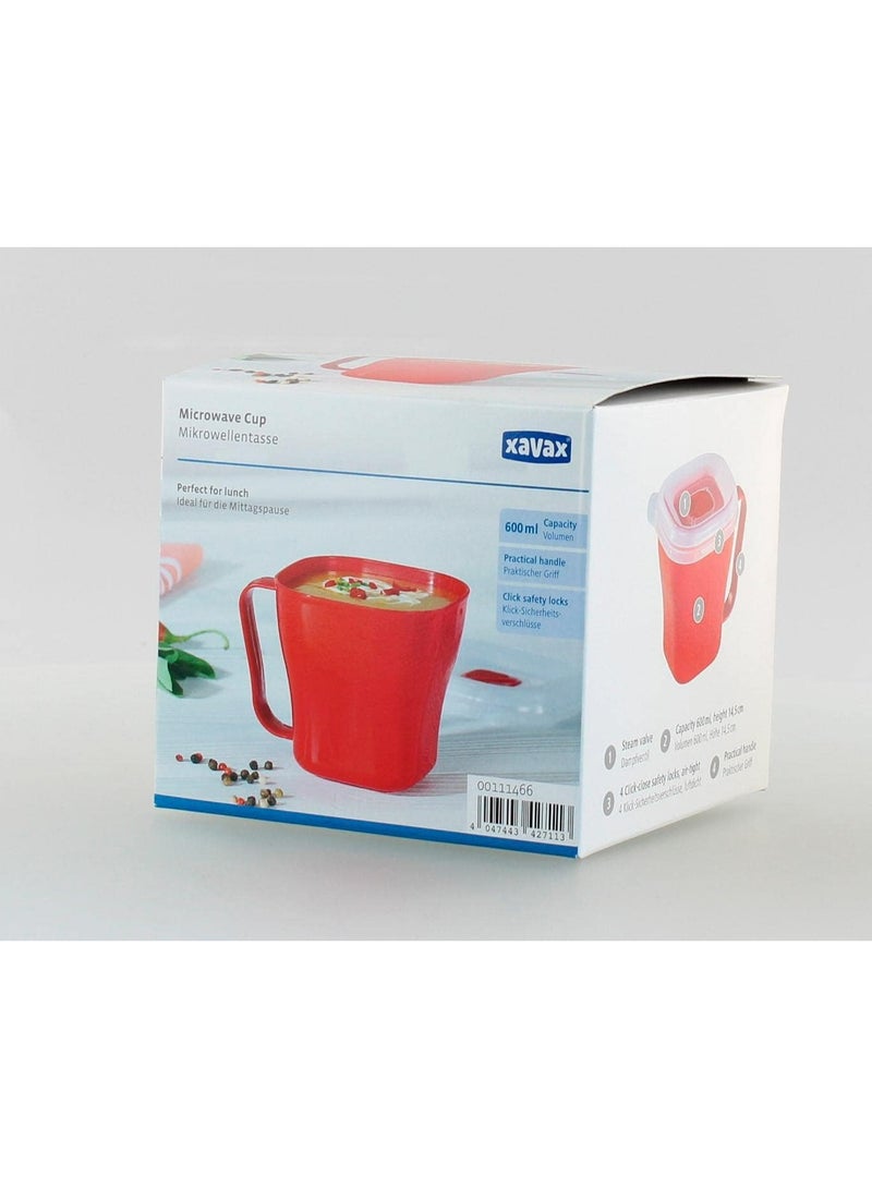 Xavax Microwave Mug with Lid, Airtight, 600ml, Red Plastic - Image 2