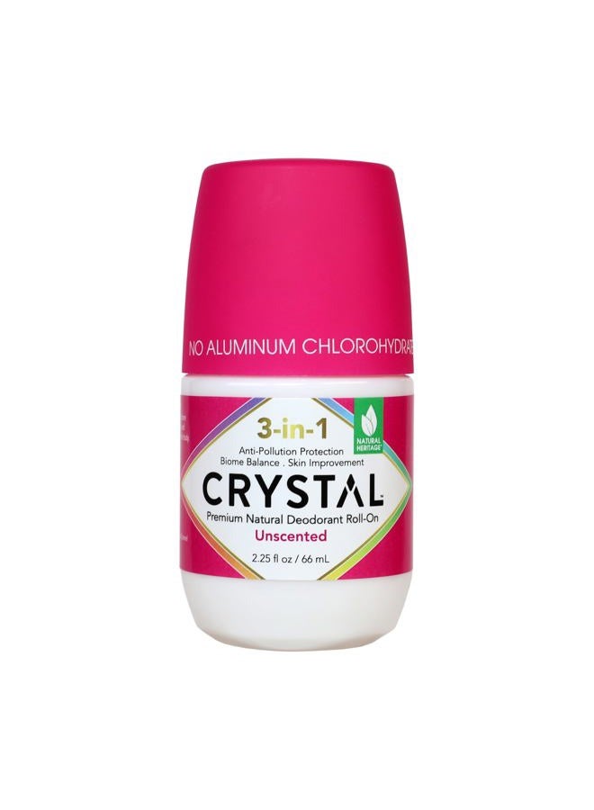 CRYSTAL ESSENCE Crystal 3-in-1 BioHealth Deodorant, Unscented, Natural Odor Protection with Aloe & Hyaluronic Acid, Microbiome-Friendly, Moisturizing, Anti-Pollution Formula (2.25 Fl Oz) - Image 1