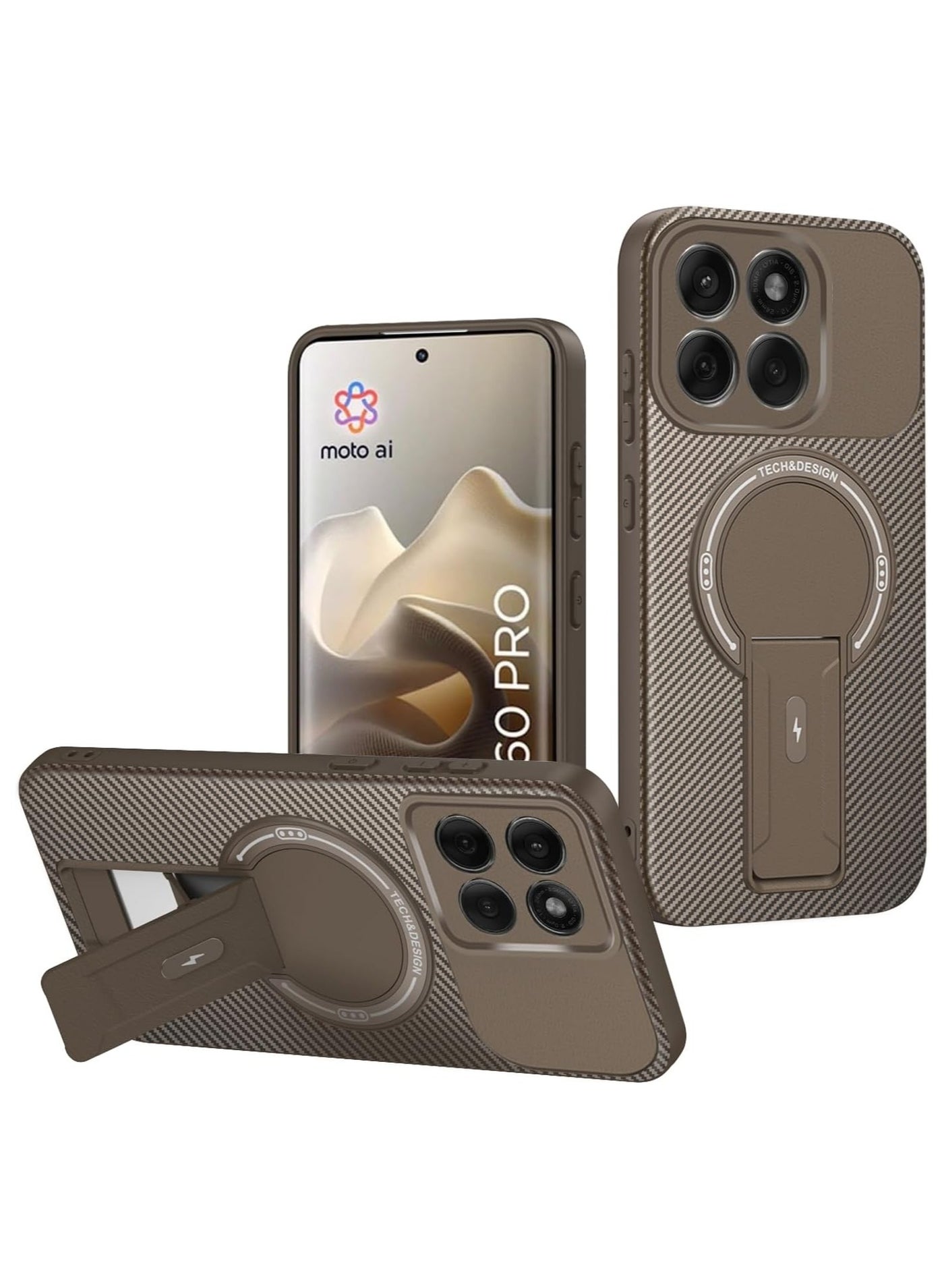 Magnetic Carbon Fiber Protective Case, Compatible with Motorola Moto Edge 60 Pro Invisible Foldable Stand Wireless Charging Shockproof and Drop-Resistant