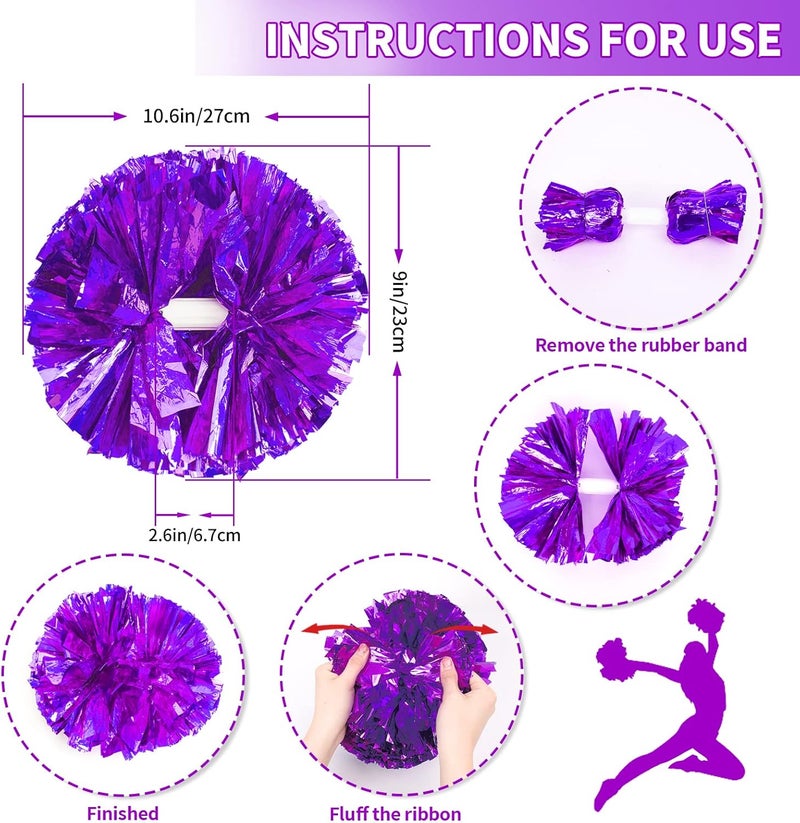 CREATIEE-PRO 4Pcs Metallic Cheerleading Pom Poms, Creatiee 2 Pair Cheerleader Cheering Squad Pompoms for School Sports Dance Games Team Spirit Cheer - Image 2