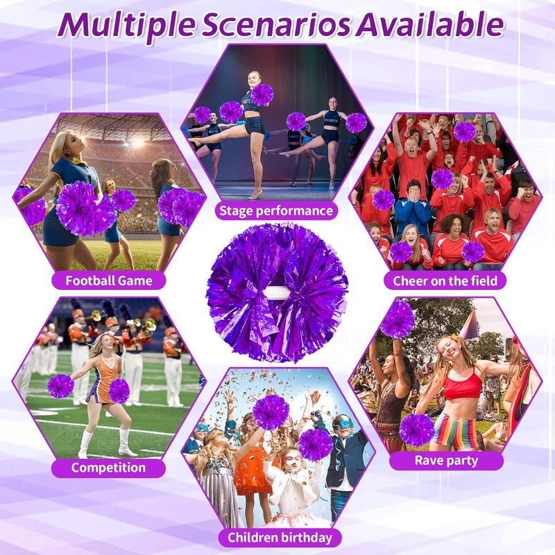 CREATIEE-PRO 4Pcs Metallic Cheerleading Pom Poms, Creatiee 2 Pair Cheerleader Cheering Squad Pompoms for School Sports Dance Games Team Spirit Cheer - Image 4