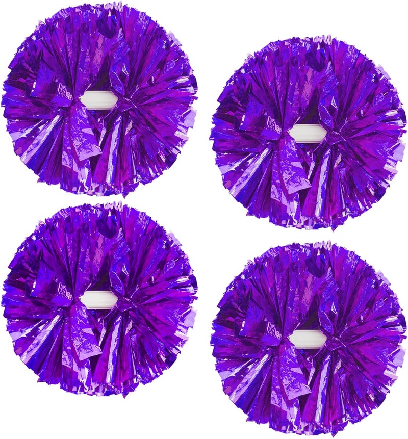 CREATIEE-PRO 4Pcs Metallic Cheerleading Pom Poms, Creatiee 2 Pair Cheerleader Cheering Squad Pompoms for School Sports Dance Games Team Spirit Cheer - Image 1