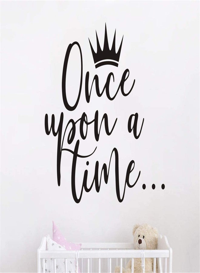 JURUOXIN Once Upon a time with Crown Wall Sticker Art Vinyl Home Quote Decals for Kids Girl Princess Room Nursery Decoration House Interior Design YMX38 (Black, 42X38CM) - Image 1