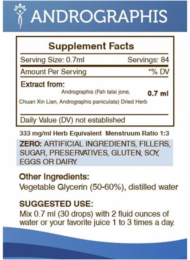 Secrets of the Tribe - Andrographis Tincture Alcohol-Free Extract, Andrographis Fah talai jone, Chuan Xin Lian, Andrographis Paniculata Immune System Health 2 oz - Image 1