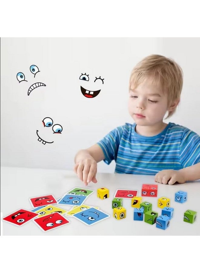 Goyal's Wooden Emoji Cube Face Changing Game for Kids | Expressions Matching Block Puzzle Toy, Preschool Educational Learning Memory Building Board Games (Normal Face Cube) - Image 3