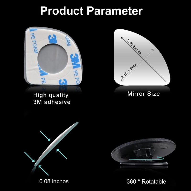 POMFW Blind Spot Mirror, 2 inch Rearview Convex Side Mirrors for Cars SUV Truck Van Stick on 3M Adhesive, Rear View HD Glass Frameless Sway Rotate adjustable Wide Angle 2PCS (Sector) - Image 3