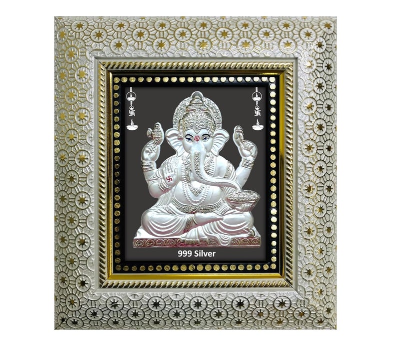 ARTSMINE 999 Pure Silver Ganesha Frame with Purity Certificate Resale Value Size HL 86 8 Inch Pooja Room Wedding Corporate Gift Home Decor Door Entrance - Image 1