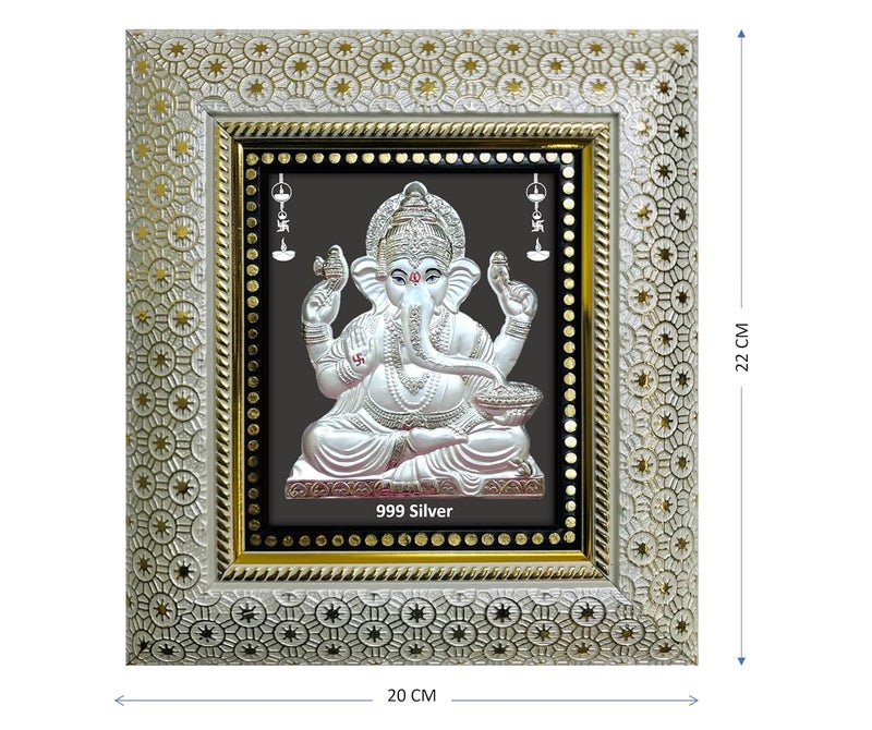 ARTSMINE 999 Pure Silver Ganesha Frame with Purity Certificate Resale Value Size HL 86 8 Inch Pooja Room Wedding Corporate Gift Home Decor Door Entrance - Image 2