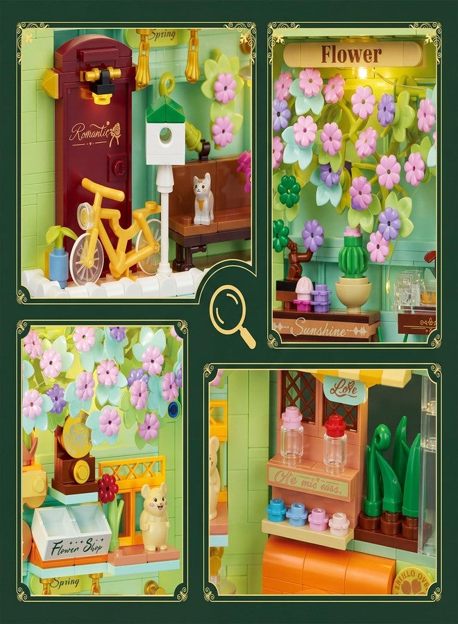 NEWABWN Floral Book Nook Building Set with Light, Compatible with Lego Flowers DIY Booknook Building Block kit for Home Decor Bookshelf, 1106 PCS Bookend House Building Toy Gift for Adult 14+ - Image 3