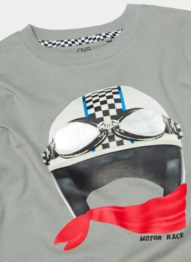 او في اس Printed cotton T-shirt