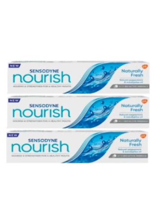3 Piece Set Sensodyne Nourish Natural Fresh Toothpaste with Natural Mint and Eucalyptus Oil 3X75 ml