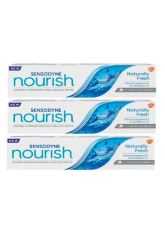 3 Piece Set Sensodyne Nourish Natural Fresh Toothpaste with Natural Mint and Eucalyptus Oil 3X75 ml