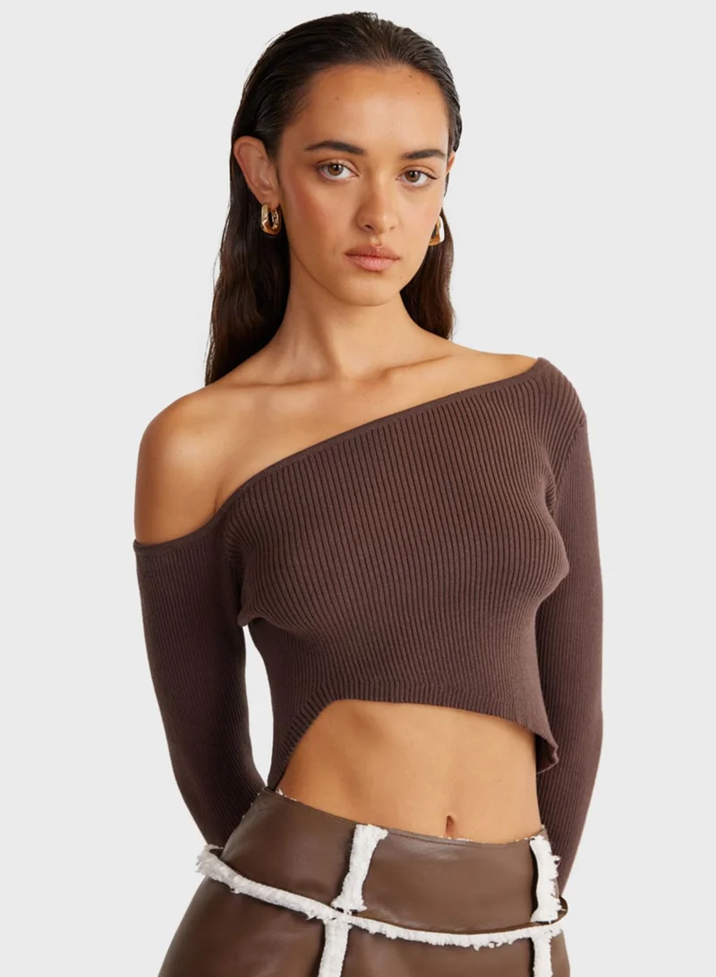 SNDYS One Shoulder Ribbed Crop Top