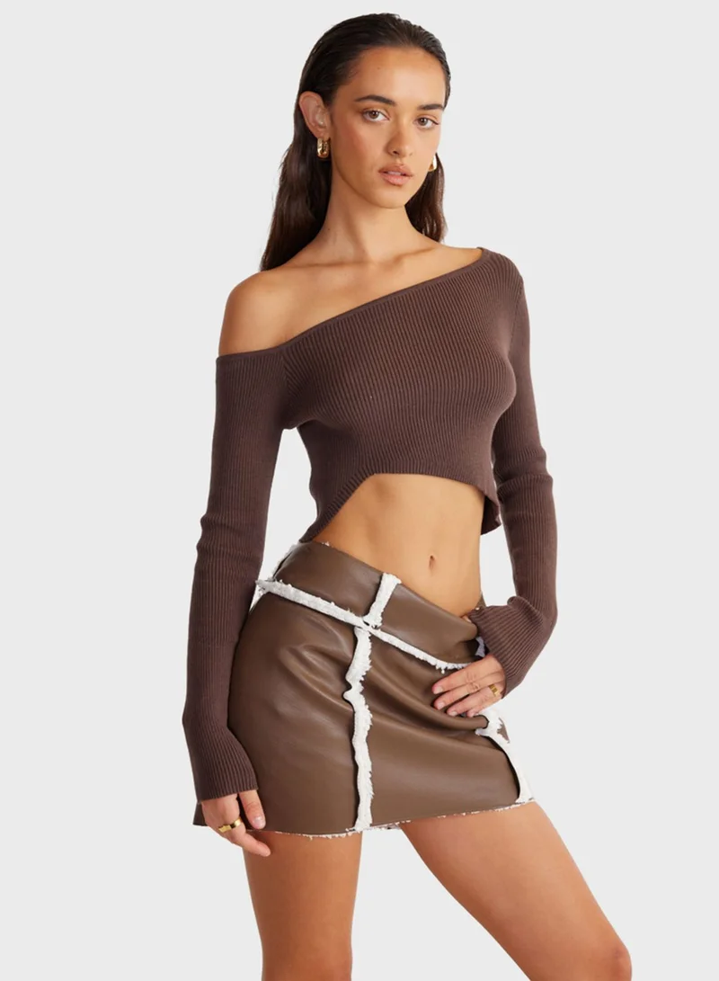 SNDYS One Shoulder Ribbed Crop Top