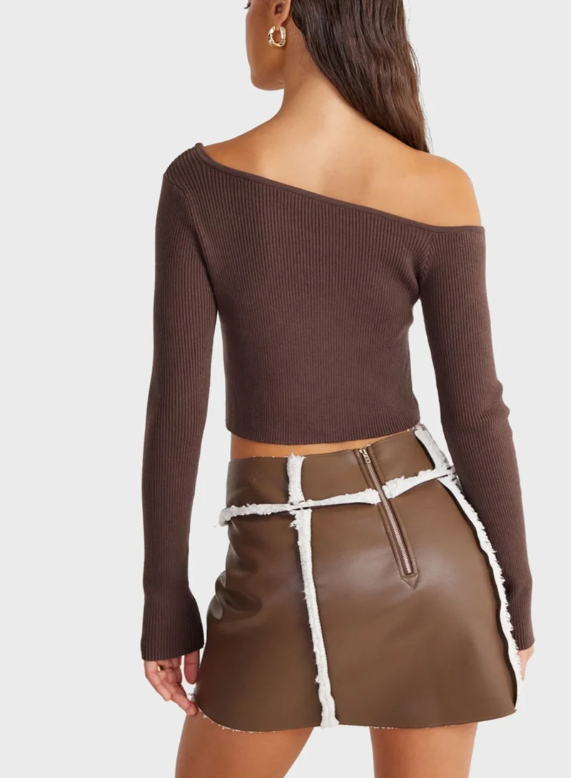 SNDYS One Shoulder Ribbed Crop Top