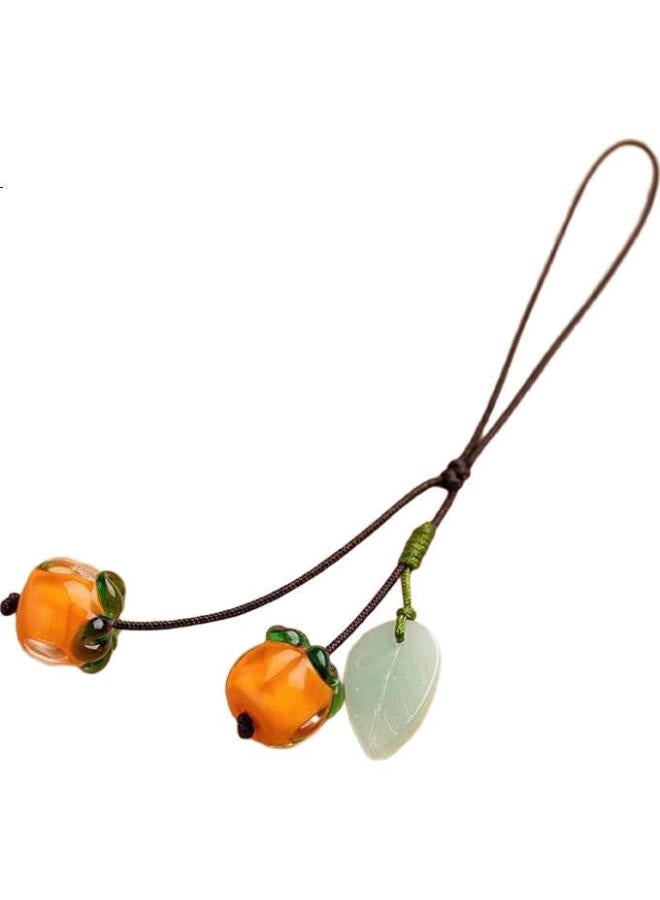 Beiyipin Beiyi Pin Ruyi Phone Pendant, Short Lanyard, Retro Style Glass Persimmon Pendant, Phone Case, Exquisite Pendant, Backpack, Usb Drive Anti-Loss Cord, Handbag Decoration - Image 1