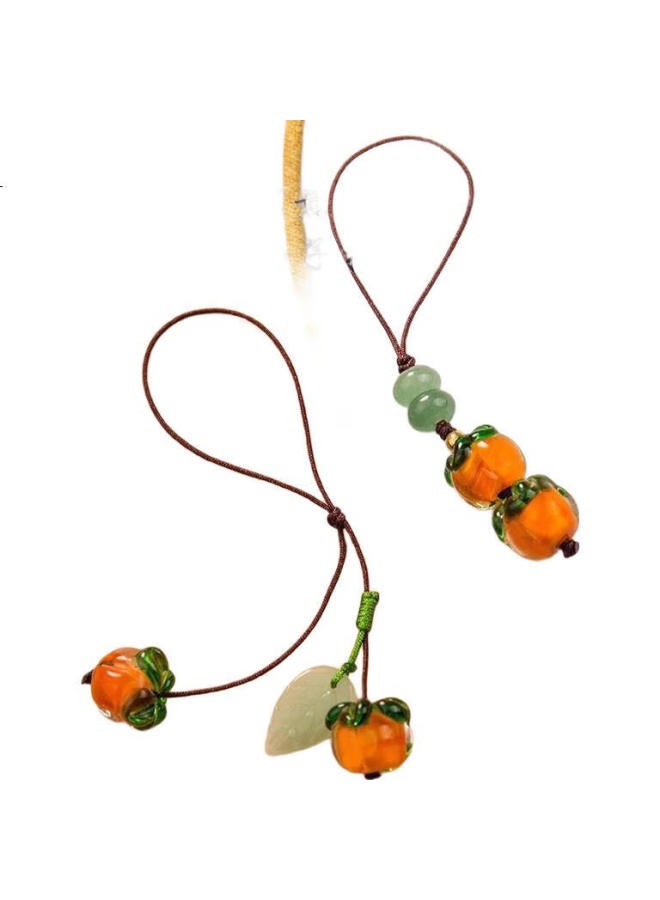 Beiyipin Beiyi Pin Ruyi Phone Pendant, Short Lanyard, Retro Style Glass Persimmon Pendant, Phone Case, Exquisite Pendant, Backpack, Usb Drive Anti-Loss Cord, Handbag Decoration - Image 2