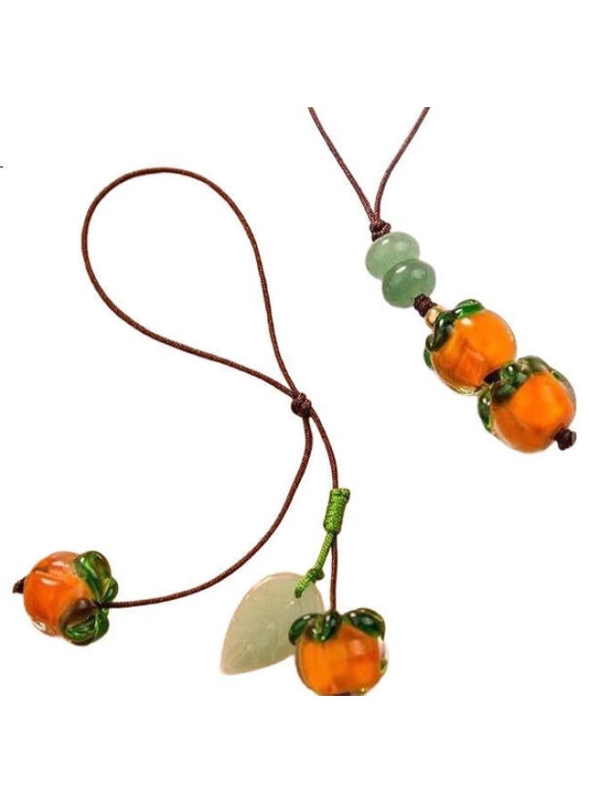 Beiyipin Beiyi Pin Ruyi Phone Pendant, Short Lanyard, Retro Style Glass Persimmon Pendant, Phone Case, Exquisite Pendant, Backpack, Usb Drive Anti-Loss Cord, Handbag Decoration - Image 3