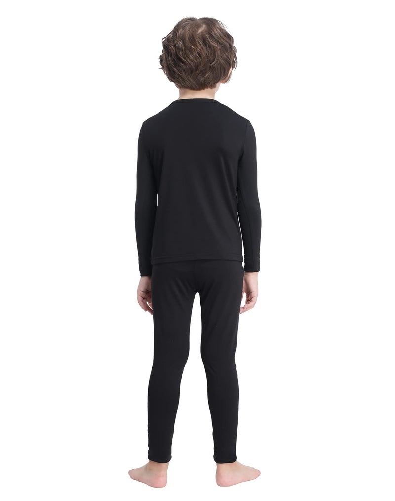 MANCYFIT Thermal Underwear for Boys Fleece Lined Long Johns Set Kids Base Layer Ultra Soft Black X-Large - Image 5