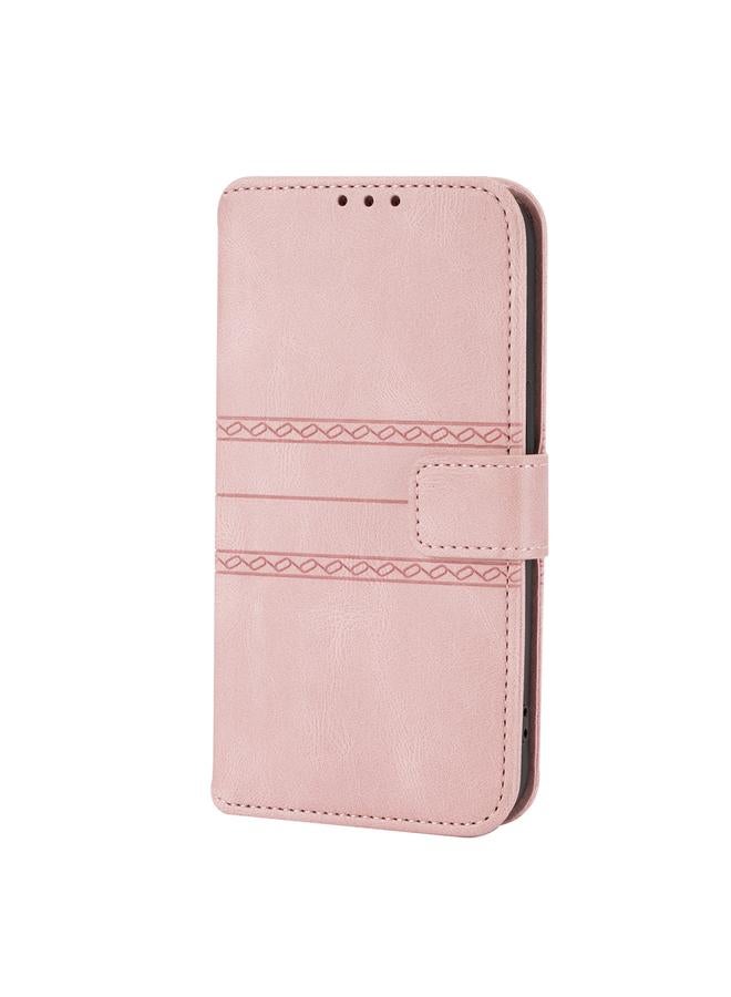 زبون جراب لهاتف iPhone 12 Pro Max من الجلد الصناعي PU + TPU بتصميم مخطط منقوش مع مشبك مغناطيسي مع حامل وفتحة للبطاقات ومحفظة وإطار للصور وحزام - Image 2