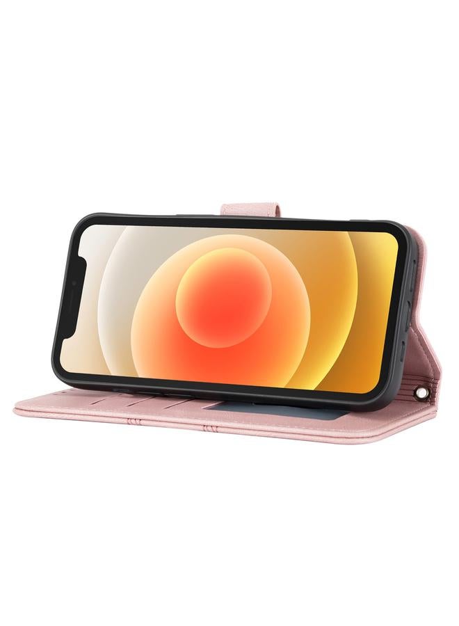 زبون جراب لهاتف iPhone 12 Pro Max من الجلد الصناعي PU + TPU بتصميم مخطط منقوش مع مشبك مغناطيسي مع حامل وفتحة للبطاقات ومحفظة وإطار للصور وحزام - Image 5