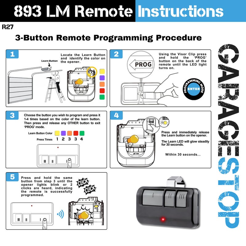 Garage Stop 2X for 893LM 893Max Chamberlain Craftsman Liftmaster Garage Door Opener Remote, 1993 to Present Garage Clicker, Garage Door Opener Remote - Image 4
