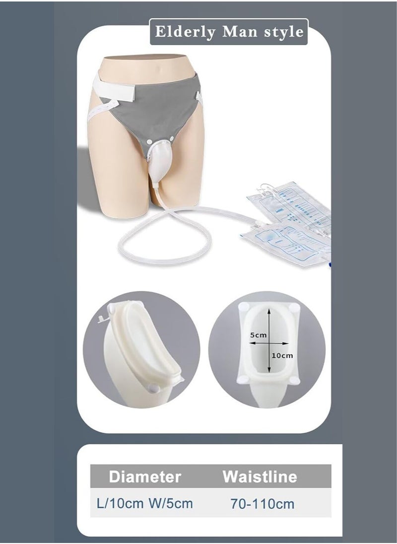 Generic Wearable Urinal Collector with Reusable Silicone Urine Catheter Bag 2000ml and 1000ml, Portable External Catheter Urine Bag for Elderly Men Grey  - Image 2