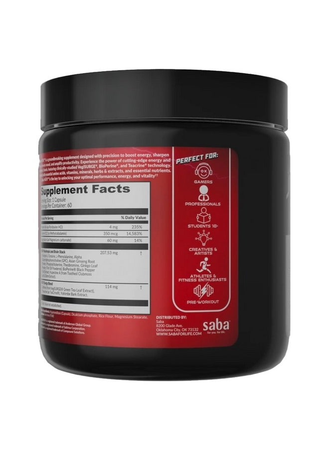 Saba Kombucha Saba MUV - Energy, Nootropics & Brain Health: Enjoy Jitter-Free Energy from botanicals, Vitamins, and Minerals. Boost Focus, Mood, Memory, and cognition for Peak Performance. 60 Capsules.  - Image 3