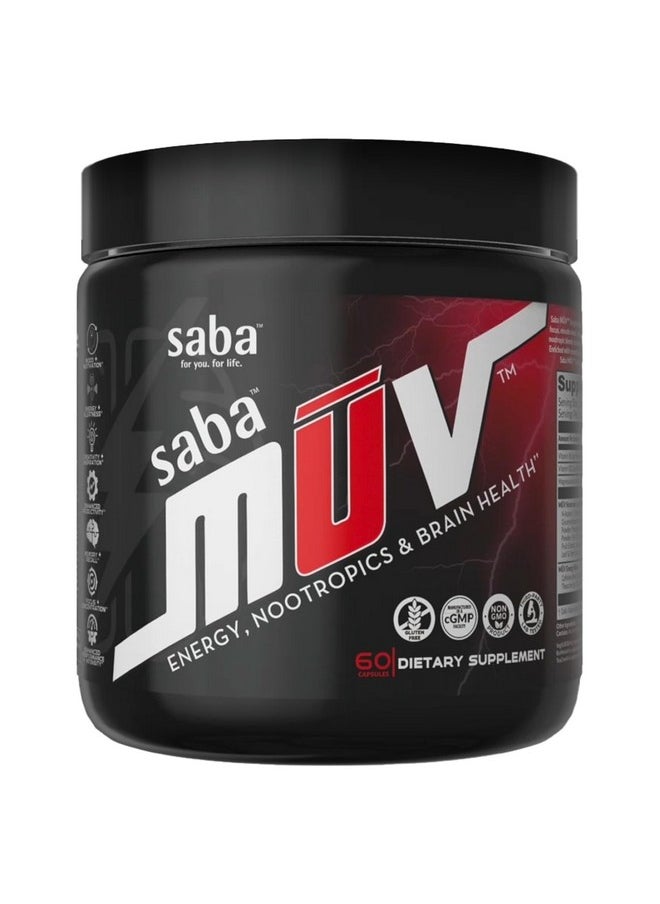 Saba Kombucha Saba MUV - Energy, Nootropics & Brain Health: Enjoy Jitter-Free Energy from botanicals, Vitamins, and Minerals. Boost Focus, Mood, Memory, and cognition for Peak Performance. 60 Capsules.  - Image 1