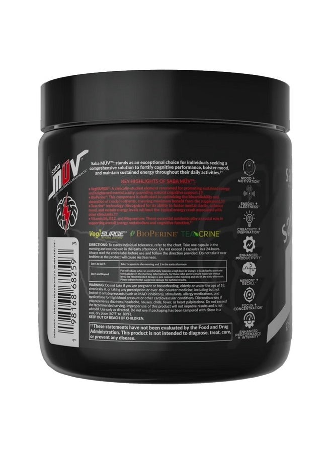Saba Kombucha Saba MUV - Energy, Nootropics & Brain Health: Enjoy Jitter-Free Energy from botanicals, Vitamins, and Minerals. Boost Focus, Mood, Memory, and cognition for Peak Performance. 60 Capsules.  - Image 4