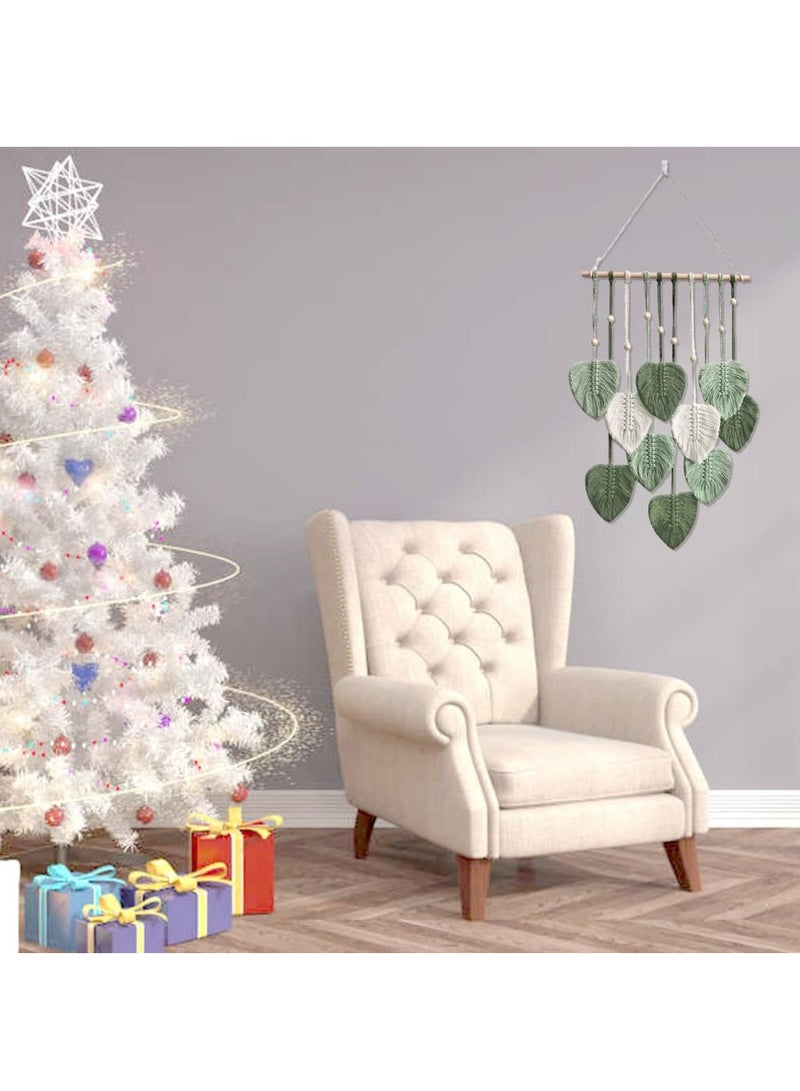 KASTWAVE ديكور حائط ماكرامي ، ديكور حائط بوهو ريش أنيق ، زينة حائط مصنوعة يدويًا من خيوط محبوكة لغرفة النوم أو الحضانة أو المنزل (أخضر عسكري، 40سم*90سم) - Image 4