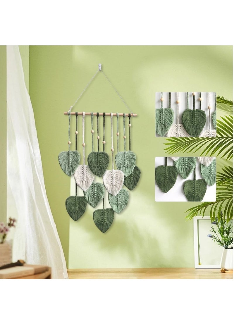 KASTWAVE ديكور حائط ماكرامي ، ديكور حائط بوهو ريش أنيق ، زينة حائط مصنوعة يدويًا من خيوط محبوكة لغرفة النوم أو الحضانة أو المنزل (أخضر عسكري، 40سم*90سم) - Image 3