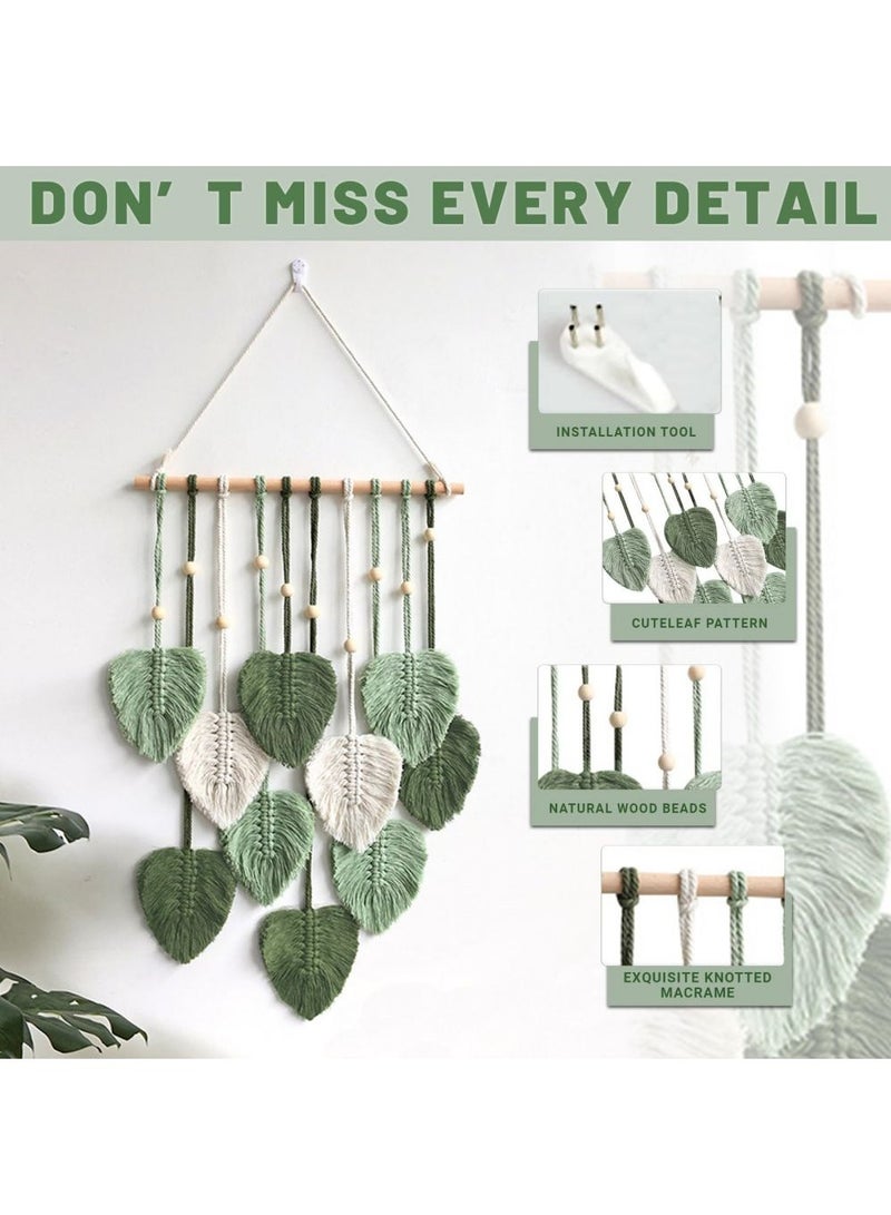 KASTWAVE ديكور حائط ماكرامي ، ديكور حائط بوهو ريش أنيق ، زينة حائط مصنوعة يدويًا من خيوط محبوكة لغرفة النوم أو الحضانة أو المنزل (أخضر عسكري، 40سم*90سم) - Image 5