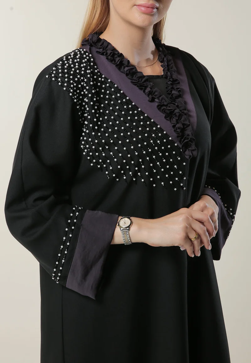 Moistreet  Embroidered Pleated Collar Abaya for Women | Best Price UAE
