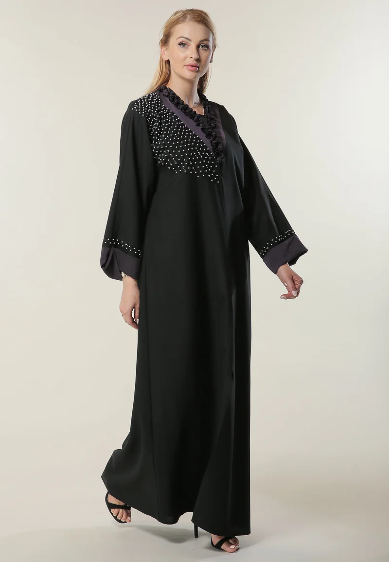 Moistreet  Embroidered Pleated Collar Abaya for Women | Best Price UAE